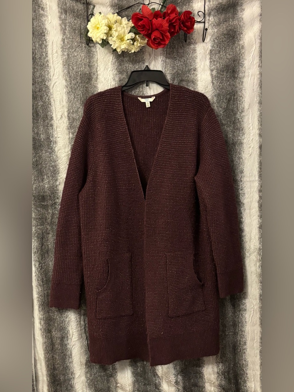 Time and Tru Open-Front Cardigan Sweater in Deep Burgundy size XXL (20)